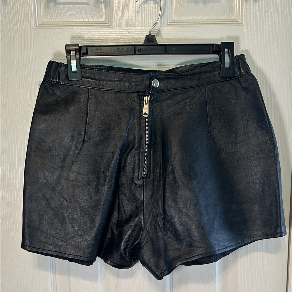 Black Leather Women's Shorts - Picture 2 of 7